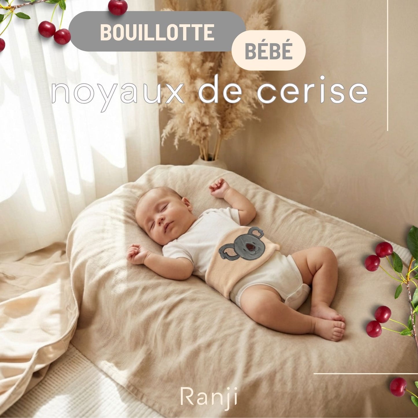 Bouillotte Bébé Anti Colique à Noyaux de Cerise - OEKO-TEX & Coton Bio GOTS (Koala)