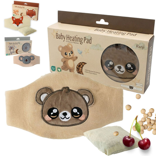 Bouillotte Bébé Anti Colique à Noyaux de Cerise - OEKO-TEX & Coton Bio GOTS (Ourson)