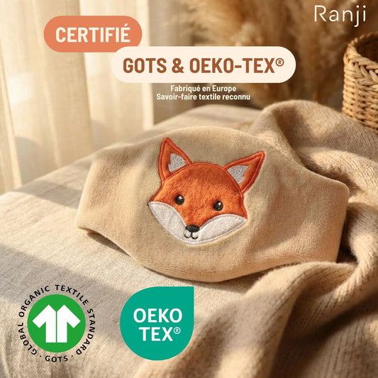 Bouillotte Bébé Anti Colique à Noyaux de Cerise - OEKO-TEX & Coton Bio GOTS (Renard)