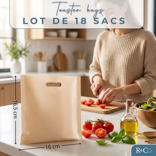 R&Co® Lot de 18 Toaster Bags Réutilisables – Sacs de Cuisson Antiadhésifs Sans BPA pour Grille-Pain, Air Fryer et Four
