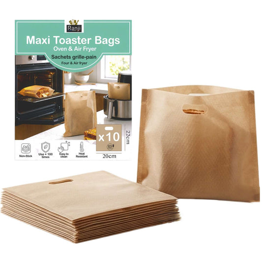 Ranji 10x Maxi Sacs à Grille-Pain Réutilisables –Toaster Bags XL - Sachets de Cuisson Alimentaire Antiadhésifs