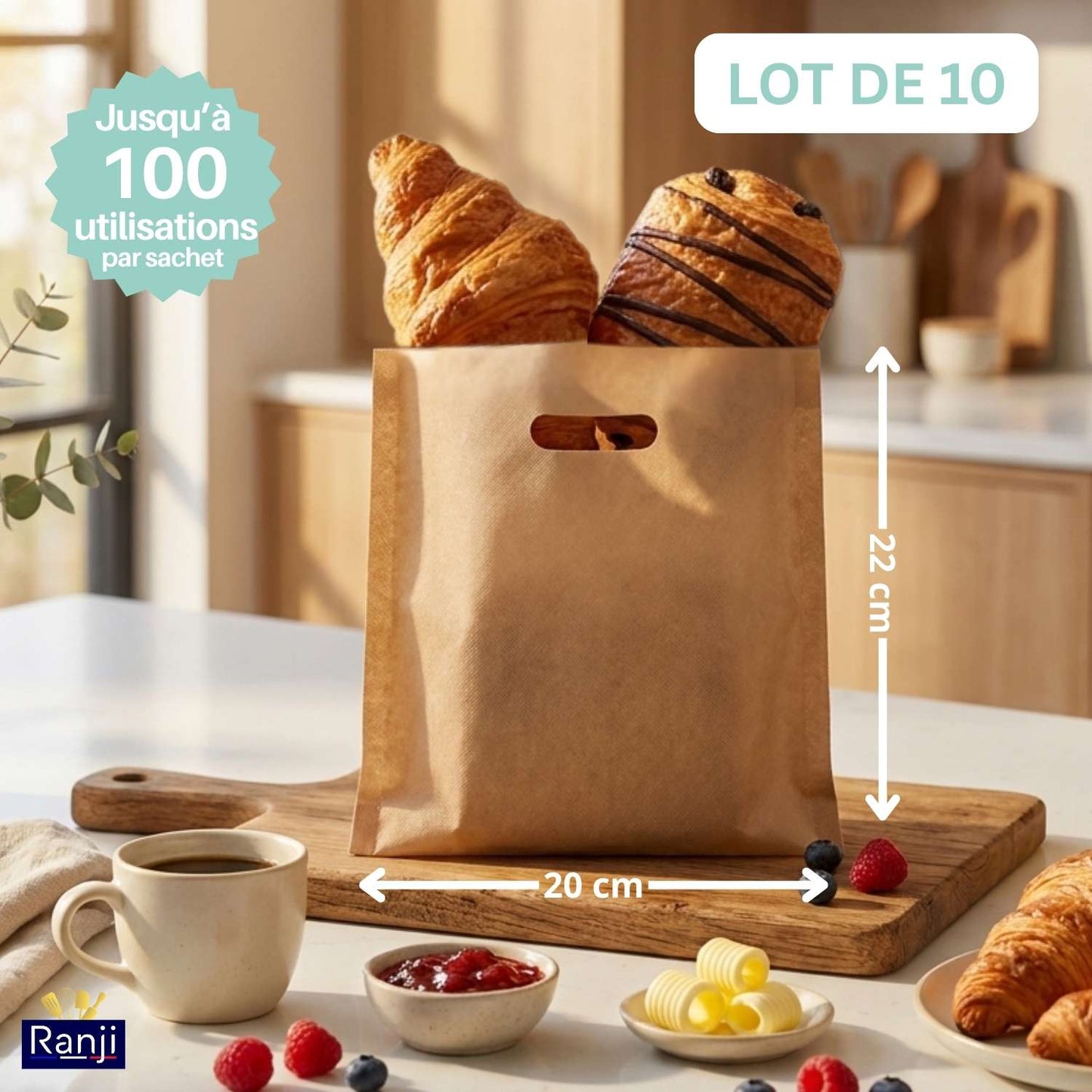 Ranji 10x Maxi Sacs à Grille-Pain Réutilisables –Toaster Bags XL - Sachets de Cuisson Alimentaire Antiadhésifs