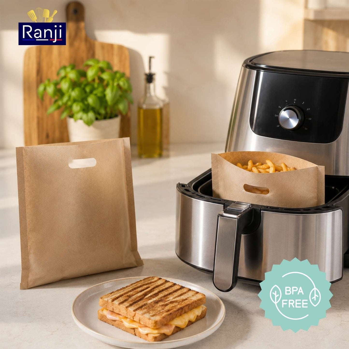 Ranji 10x Maxi Sacs à Grille-Pain Réutilisables –Toaster Bags XL - Sachets de Cuisson Alimentaire Antiadhésifs