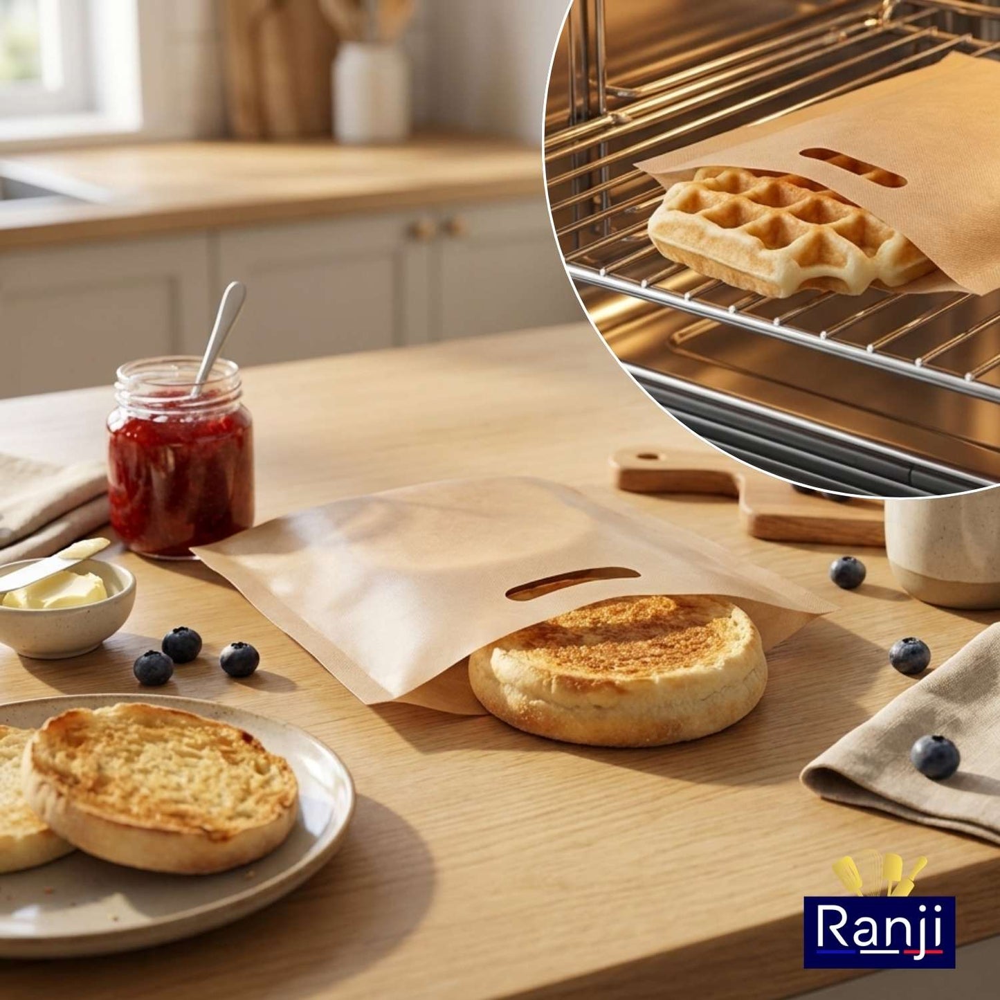 Ranji 10x Maxi Sacs à Grille-Pain Réutilisables –Toaster Bags XL - Sachets de Cuisson Alimentaire Antiadhésifs