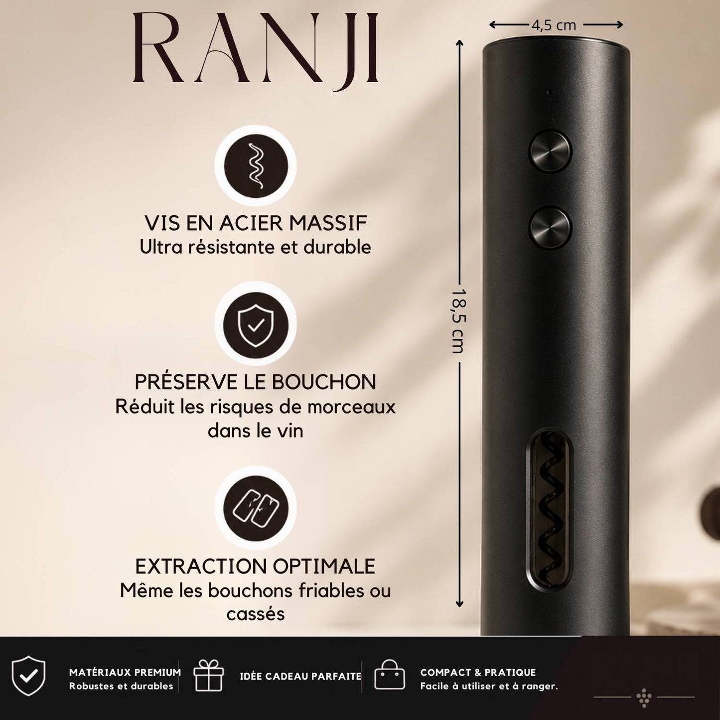 Ranji - Kit Tire Bouchon Électrique Rechargeable USB C