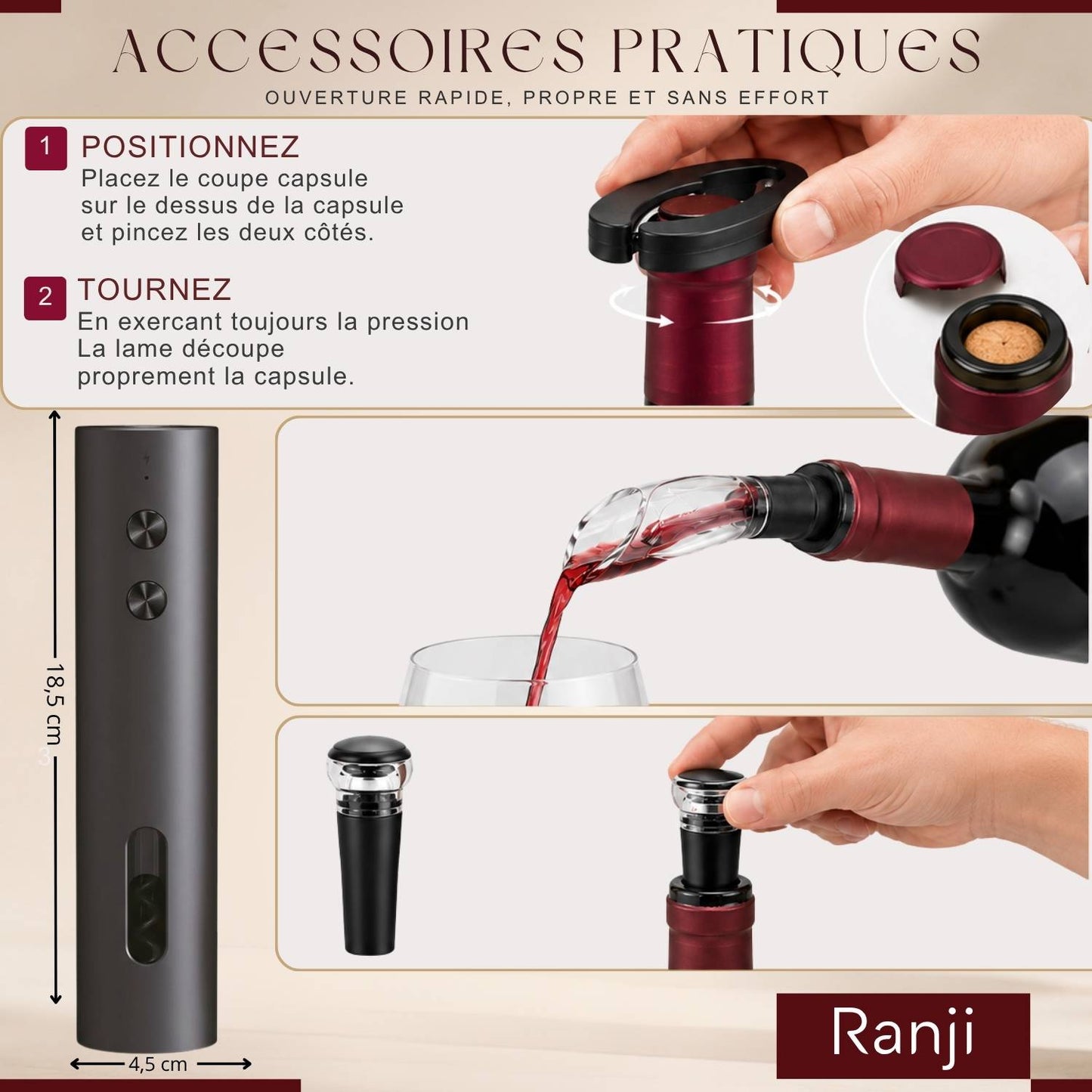 Ranji - Kit Tire Bouchon Électrique Rechargeable USB C