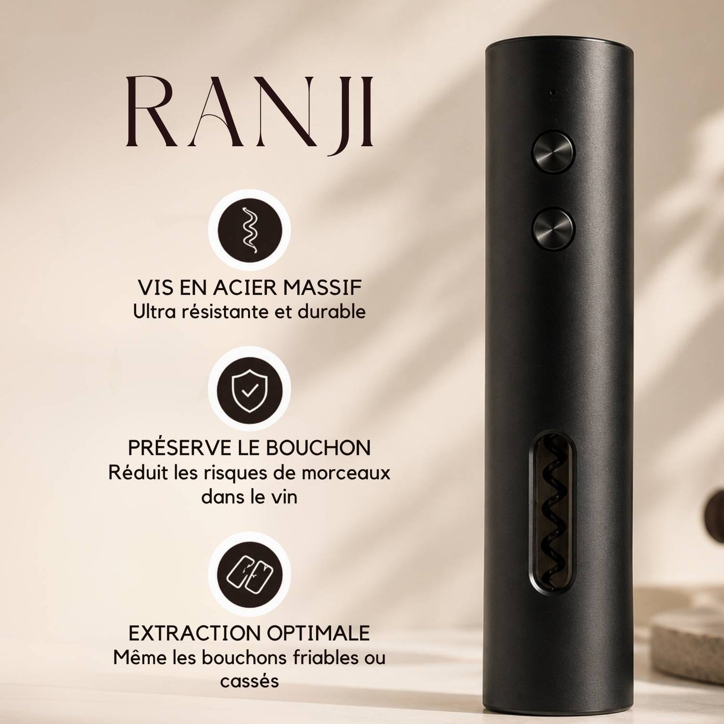 Ranji -  Tire Bouchon Électrique Rechargeable USB-C