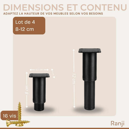 Lot de 4 Pied de Meuble Réglables en Acier