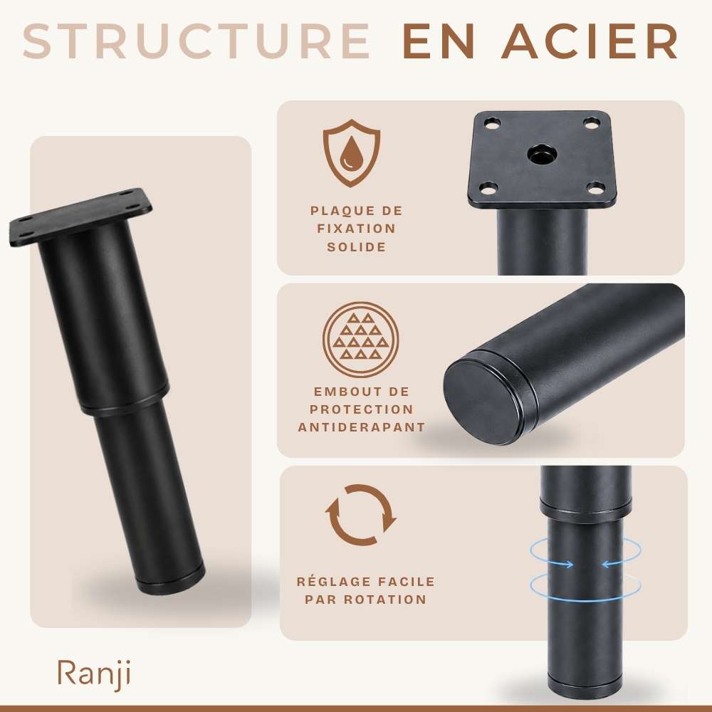 Lot de 4 Pied de Meuble Réglables en Acier