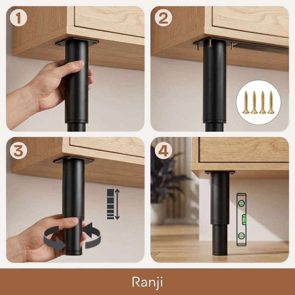 Lot de 4 Pied de Meuble Réglables en Acier