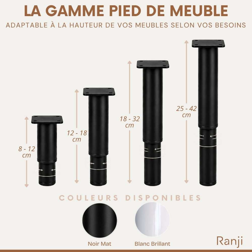 Lot de 4 Pied de Meuble Réglables en Acier
