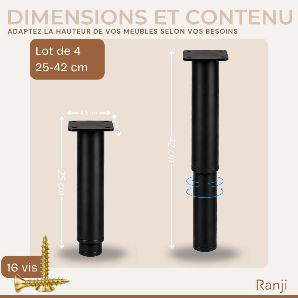 Lot de 4 Pied de Meuble Réglables en Acier