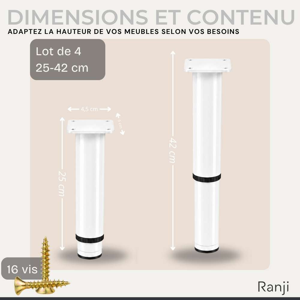 Lot de 4 Pied de Meuble Réglables en Acier