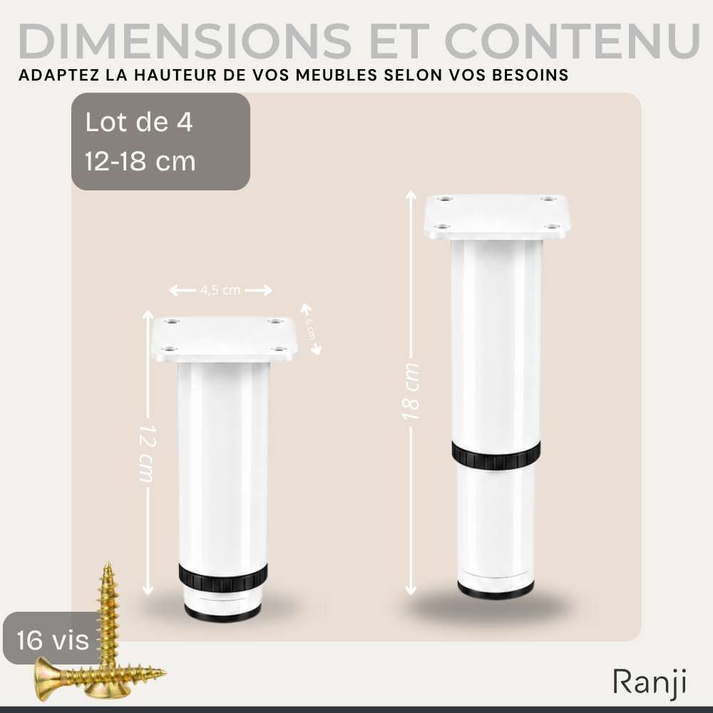 Lot de 4 Pied de Meuble Réglables en Acier