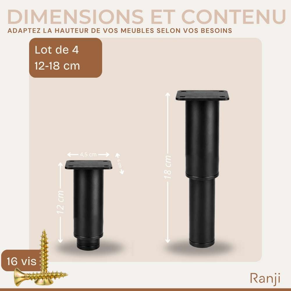 Lot de 4 Pied de Meuble Réglables en Acier