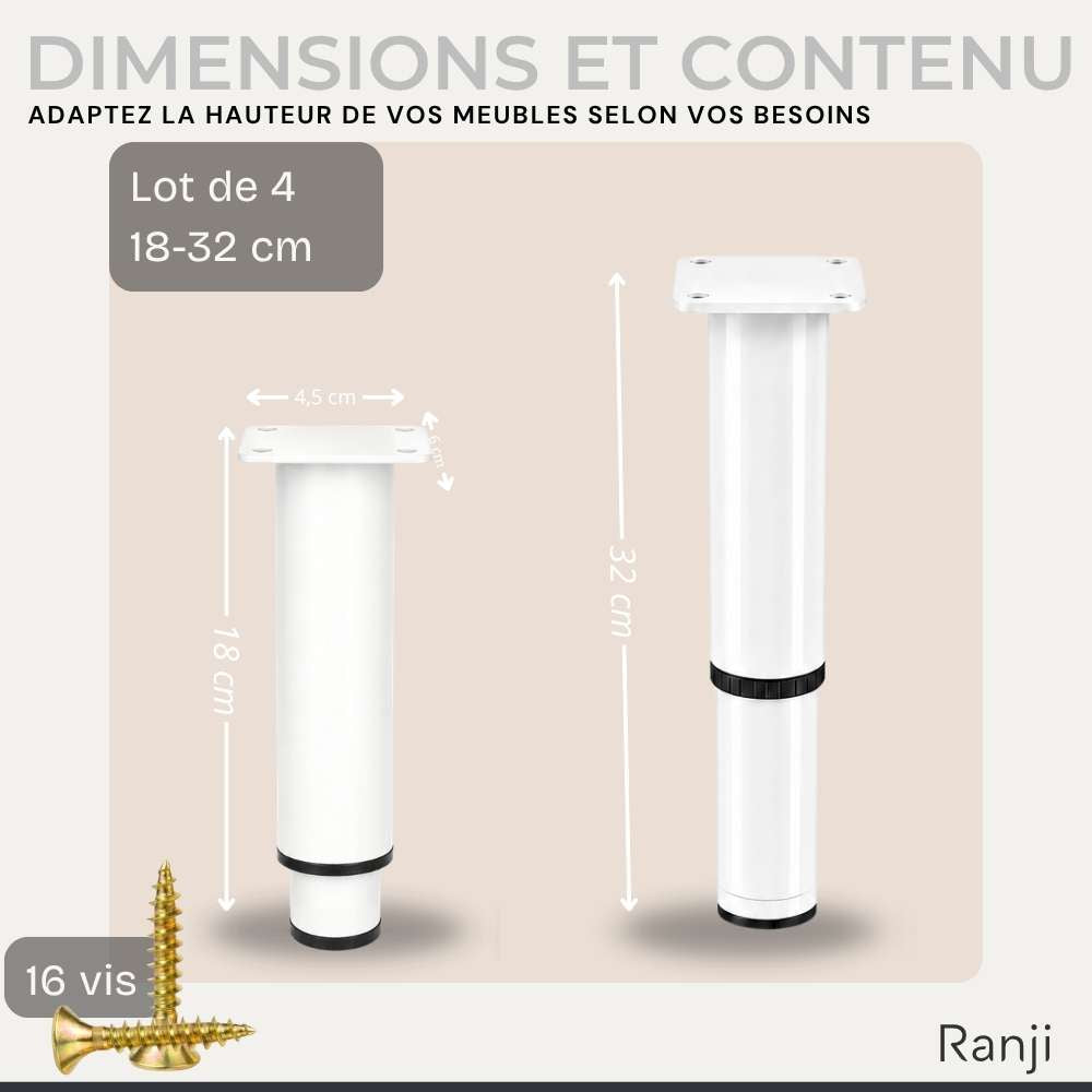 Lot de 4 Pied de Meuble Réglables en Acier
