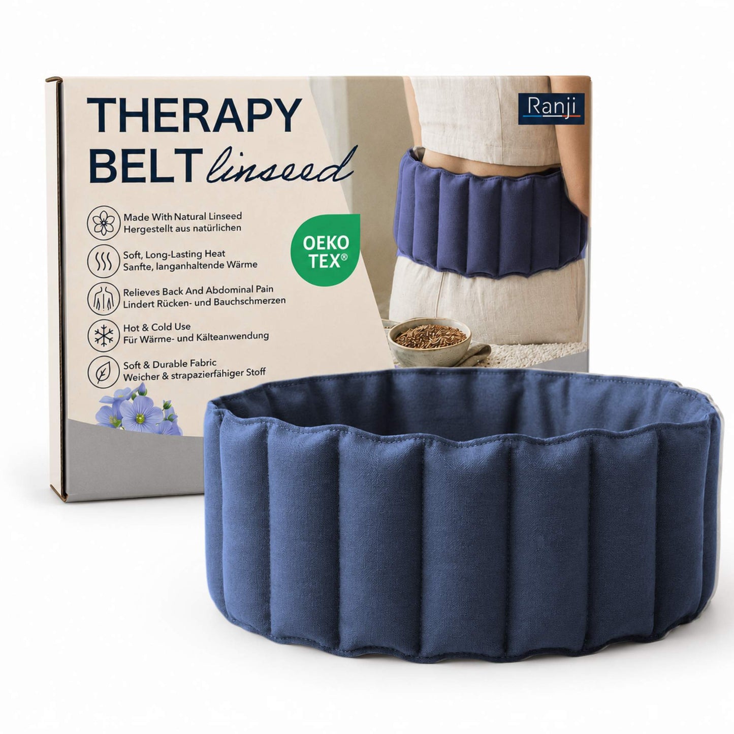 Bouillotte Ceinture Micro-Onde en Graines de Lin (Dos, Ventre) - Bleu