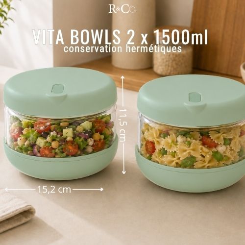Lot de 2 Bocaux en Verre Ronds avec Couvercle Hermétique 1500 ml