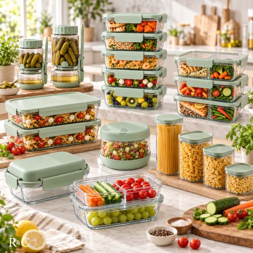 Lot de 2 Bocaux en Verre Ronds avec Couvercle Hermétique 1500 ml