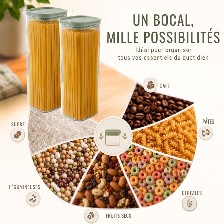 Bocal en Verre avec Couvercle Hermétique à Ouverture Facile – Cuillère Intégrée