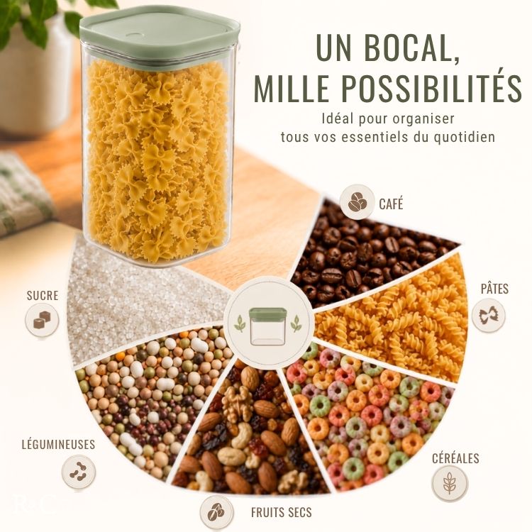 Bocal en Verre avec Couvercle Hermétique à Ouverture Facile – Cuillère Intégrée