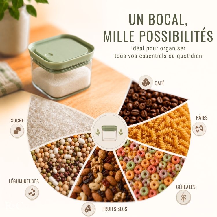 Bocal en Verre avec Couvercle Hermétique à Ouverture Facile – Cuillère Intégrée