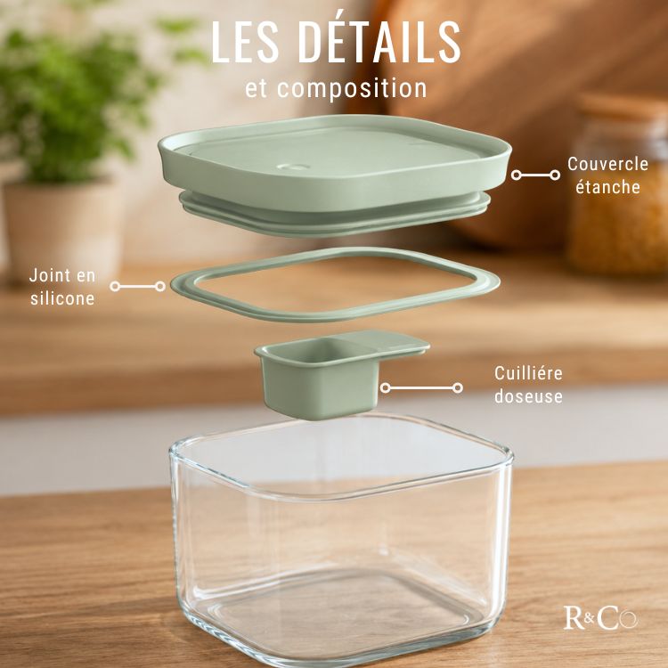 Bocal en Verre avec Couvercle Hermétique à Ouverture Facile – Cuillère Intégrée