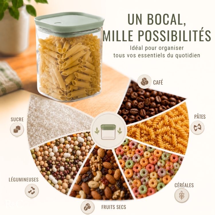 Bocal en Verre avec Couvercle Hermétique à Ouverture Facile – Cuillère Intégrée