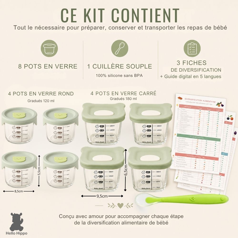 Lot de 6 Petits Pots Bébé en verre 160 ml – Idéal pour la Diversification Alimentaire