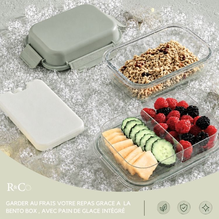 Bento Box – Lot 2 Bocaux en Verre Hermétiques 1050 mL + Pain de Glace