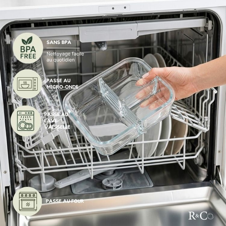 Lot de 3 Bocaux en Verre avec Couvercle Hermétique 930 ml - 3 Compartiments