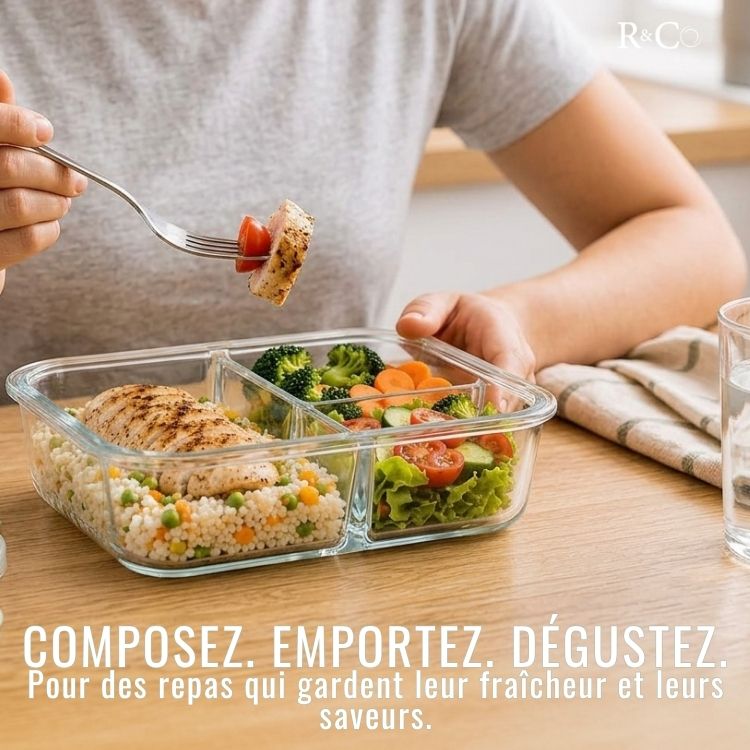 Lot de 3 Bocaux en Verre avec Couvercle Hermétique 930 ml - 3 Compartiments