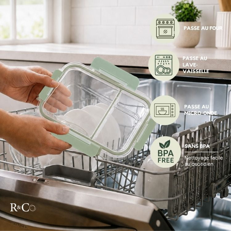 Lot de 3 Bocaux en Verre avec Couvercle Hermétique 980 ml, 2 Compartiments