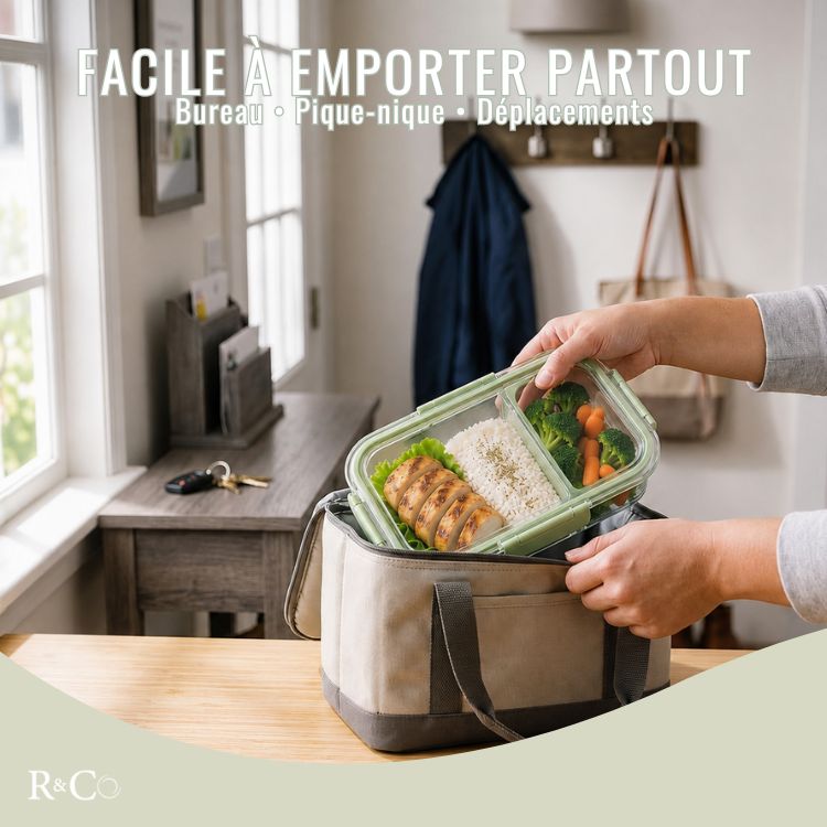 Lot de 3 Bocaux en Verre avec Couvercle Hermétique 980 ml, 2 Compartiments