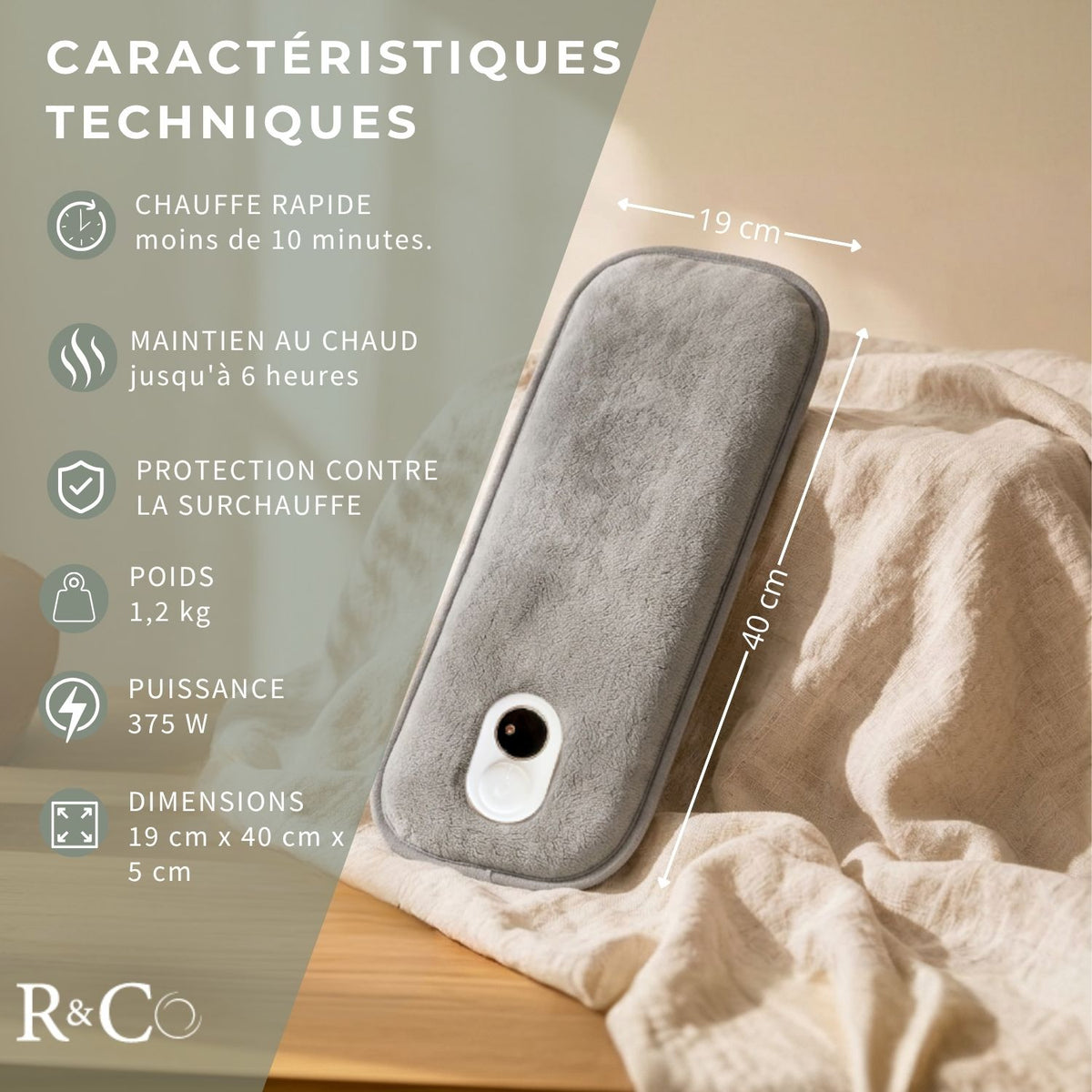 R&Co Bouillotte Électrique XL Chauffante avec Écran