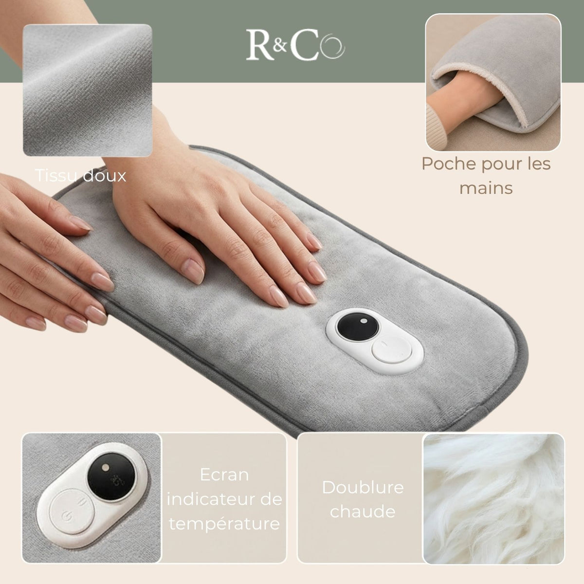 R&Co Bouillotte Électrique XL Chauffante avec Écran