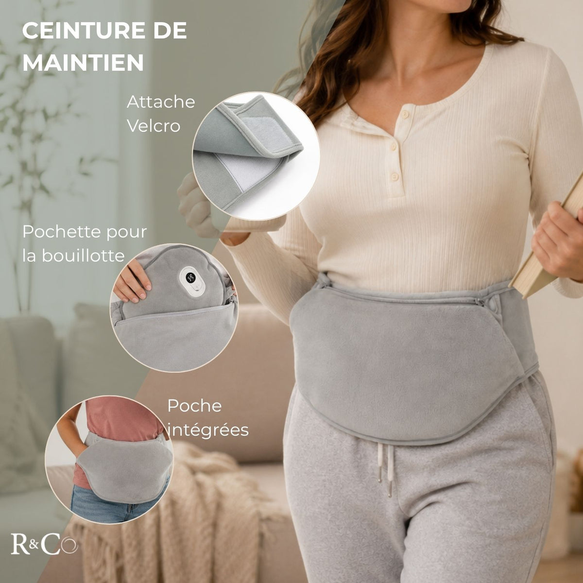 R&Co Bouillotte Électrique Chauffante avec Écran et Ceinture