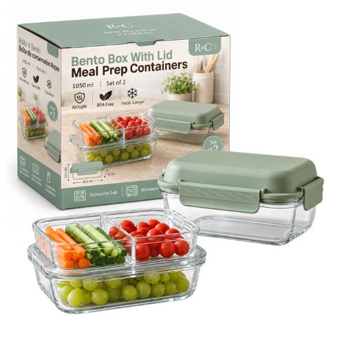 Bento Box – Lot 2 Bocaux en Verre Hermétiques 1050 mL + Pain de Glace