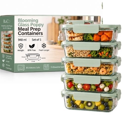 R&Co Lot de 5 Bocaux en Verre avec Couvercle Hermétique 940 ml