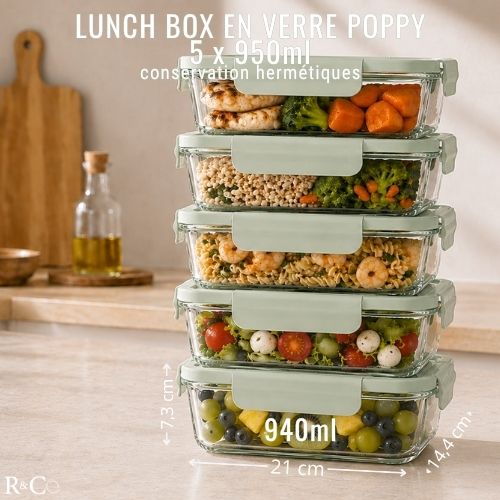 R&Co Lot de 5 Bocaux en Verre avec Couvercle Hermétique 940 ml