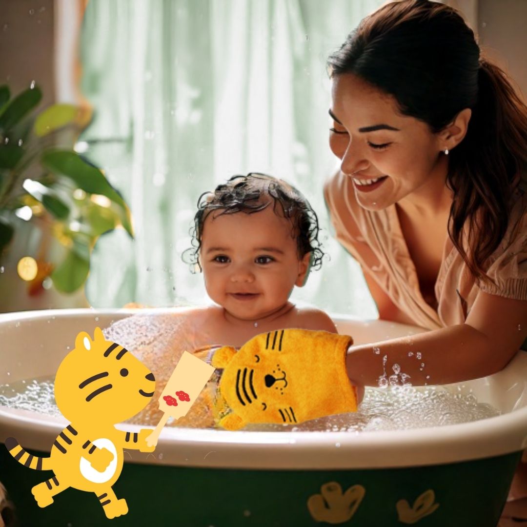 Lot de 6 Gants de Toilette Bébé & Enfant – (Tigre, Grenouille, Poussin)