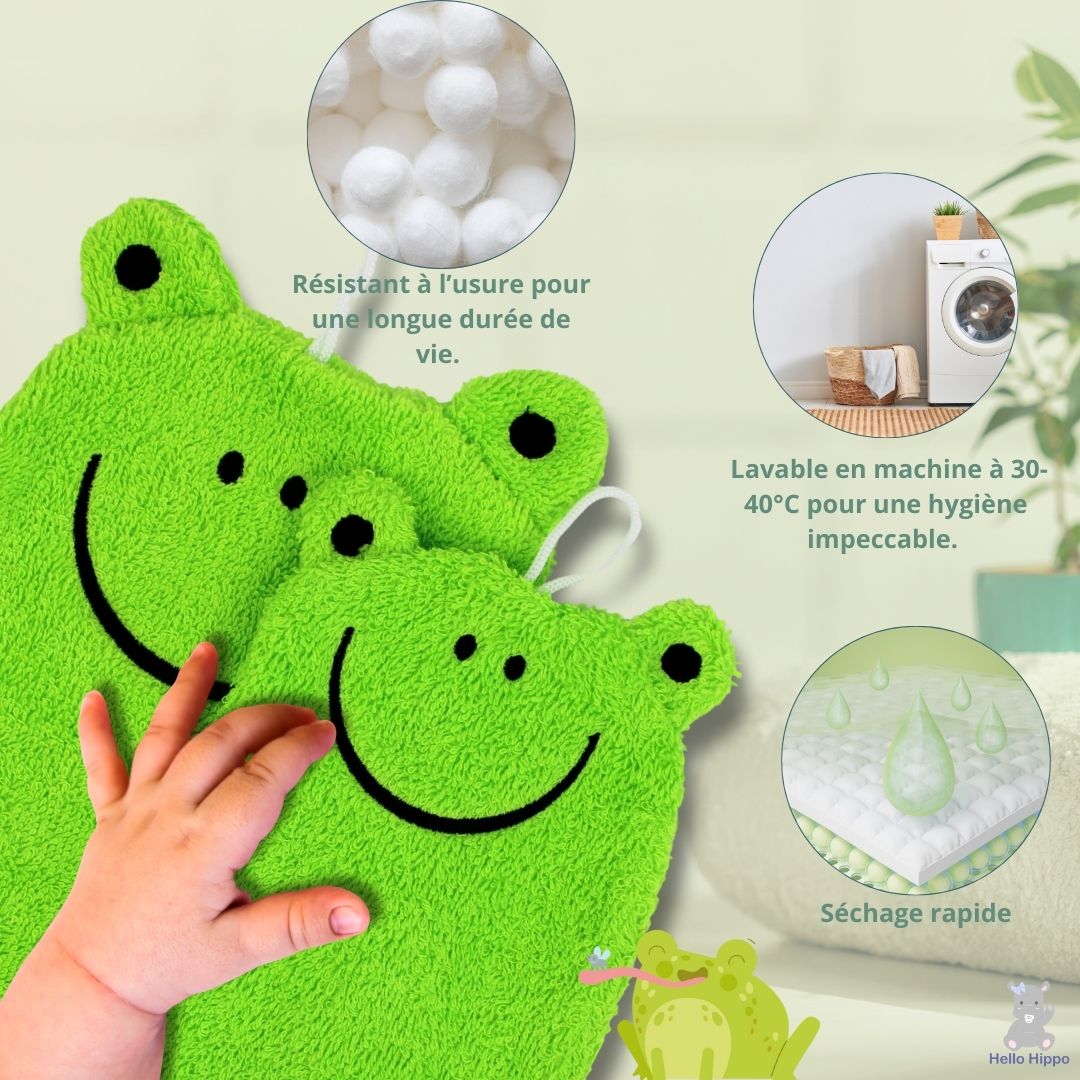 Lot de 6 Gants de Toilette Bébé & Enfant – (Tigre, Grenouille, Poussin)